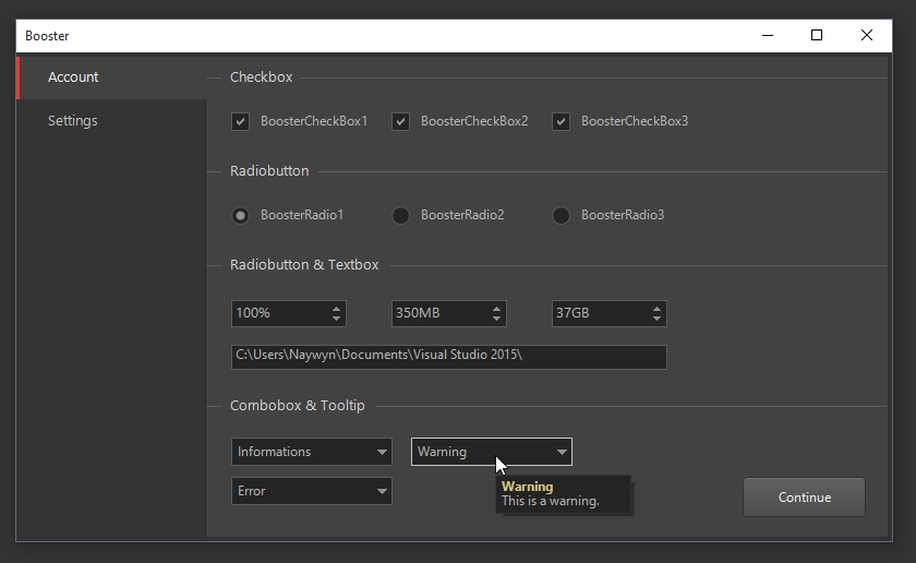 Booster — panneau de réglages