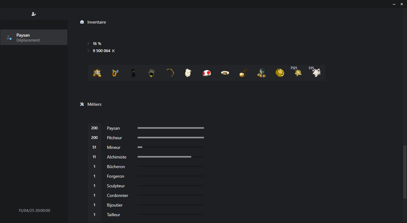Interface Retn - Inventaire complet