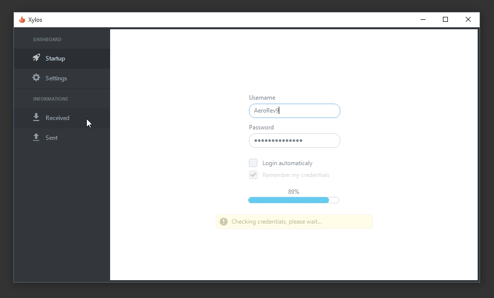 Xylos — écran de connexion